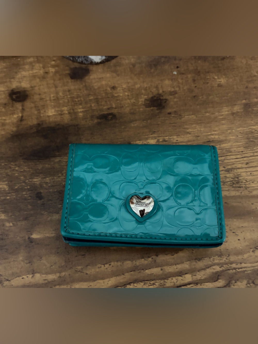 Coach Teal Patent Leather Card Holder
